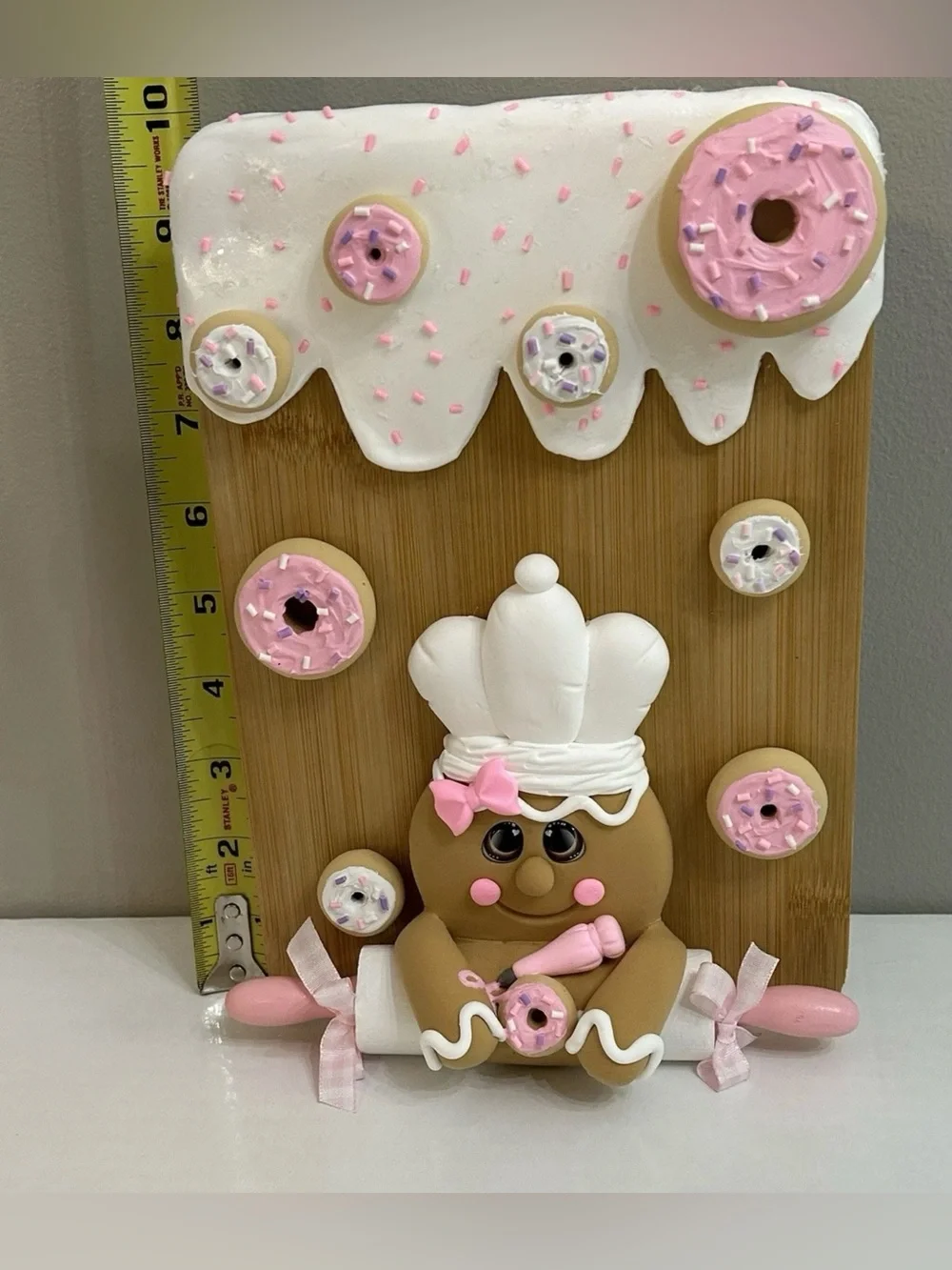 Handmade Pink Fake Gingerbread Donut Baker Cutting Board Display